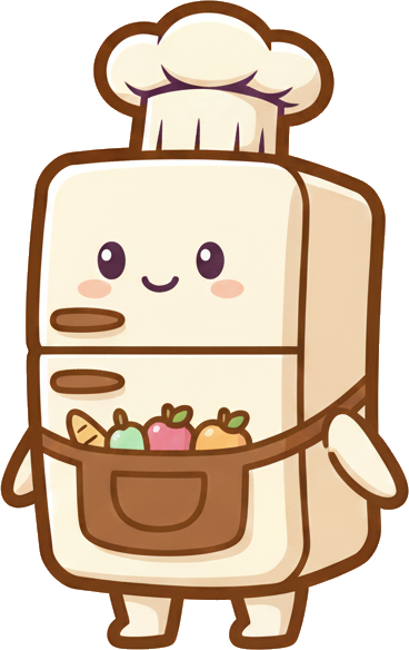 Gourmi mascot peeking out of a fridge